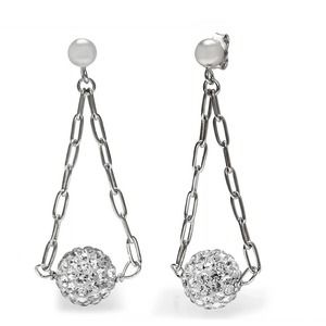 TwoBirch 18k White Gold over Sterling Silver Cubic Zirconia Disco Ball Earrings